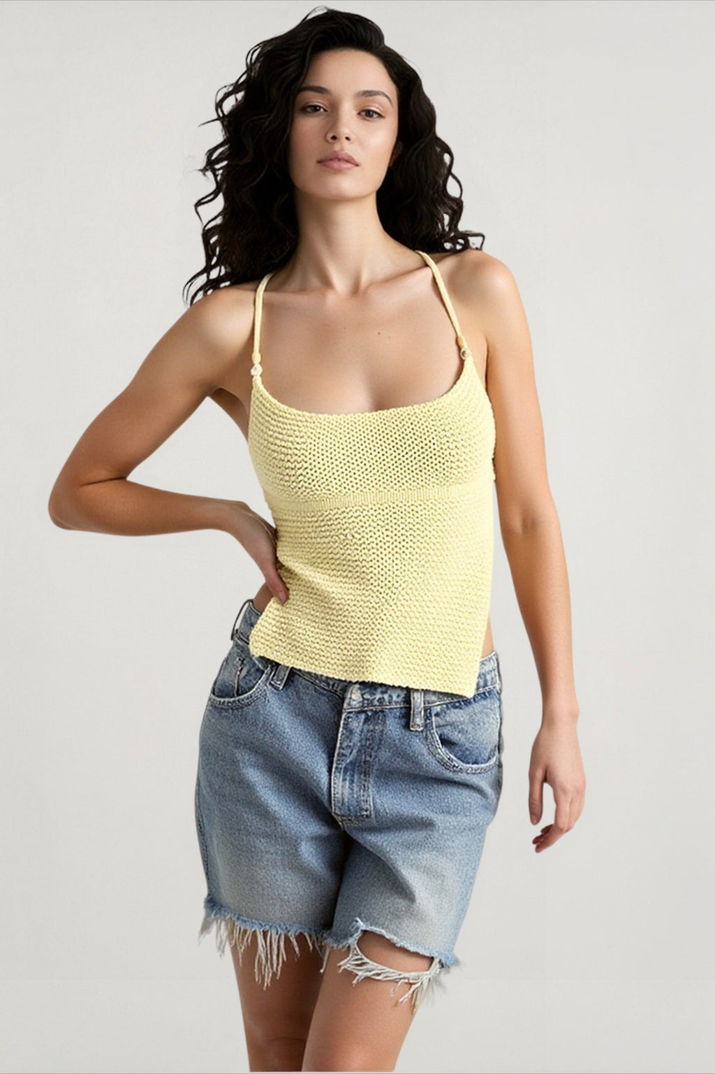 Mozision Knit Crop Backless Lace-Up Cami Top