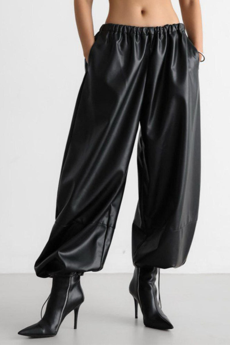 Drawstring PU Harem Loose Tapered Casual Winter Pants Main image