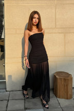 Solid Strapless Mesh Panel Party Dress