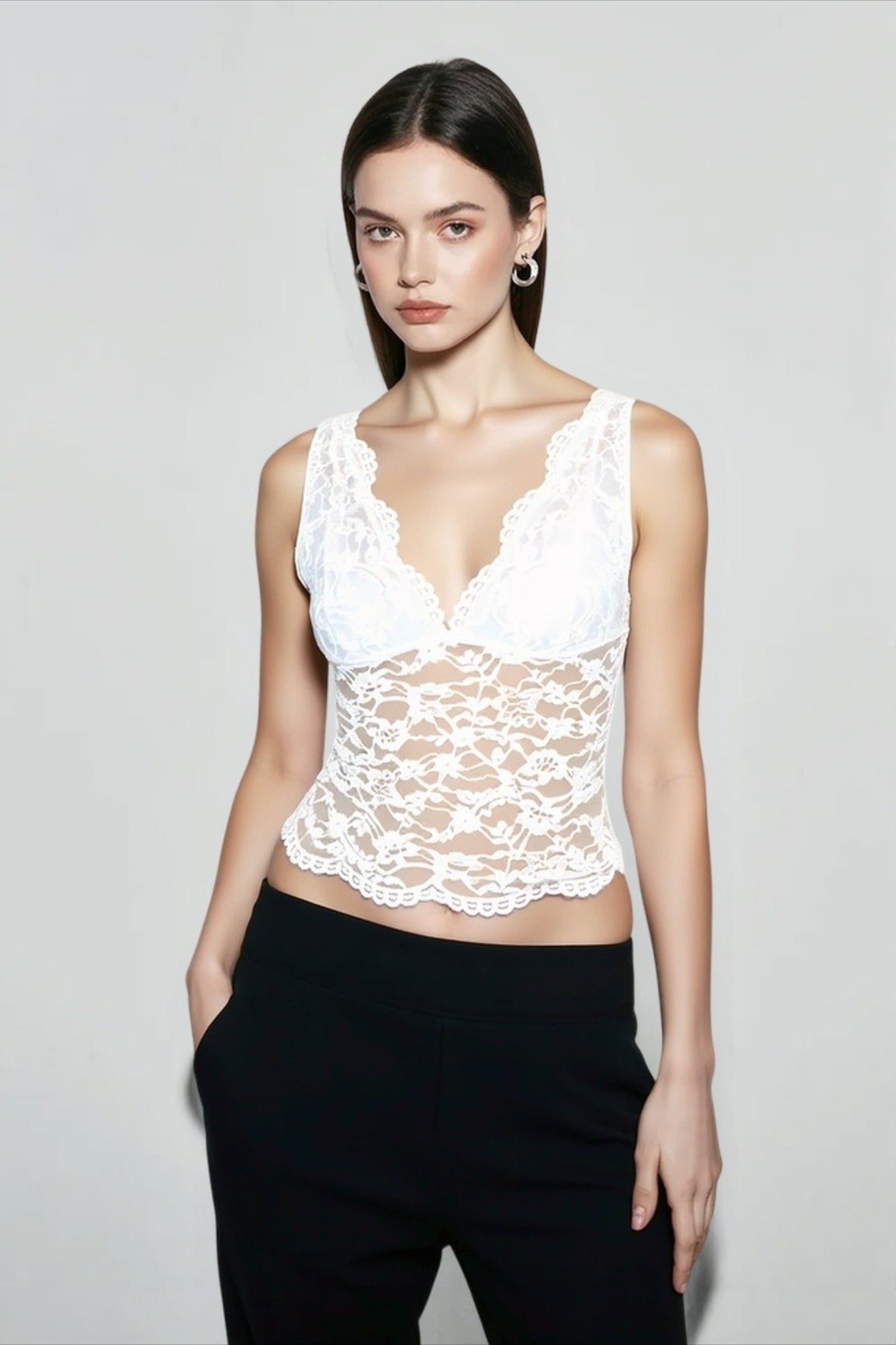 Deep V Lace Waist Cami Top Main image