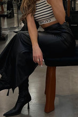 High Slit PU Leather Bodycon Skirt