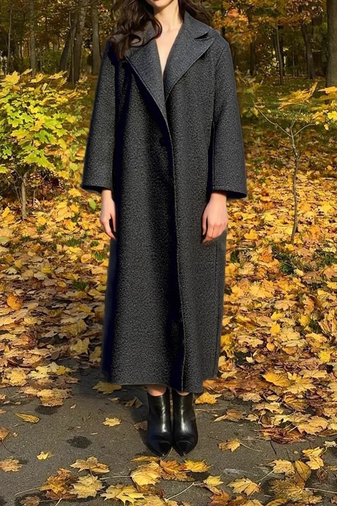 Fuzzy Fleece Lapel Long Sleeve Warm Overcoat Secondary image