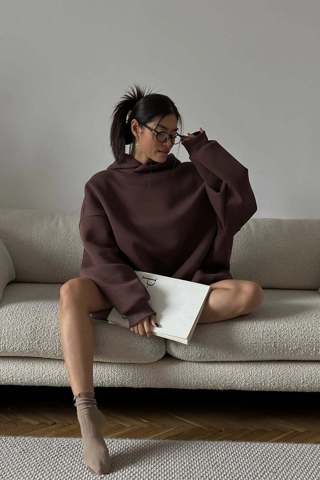 Solid Oversized Longline Pullover Lounge Hoodie