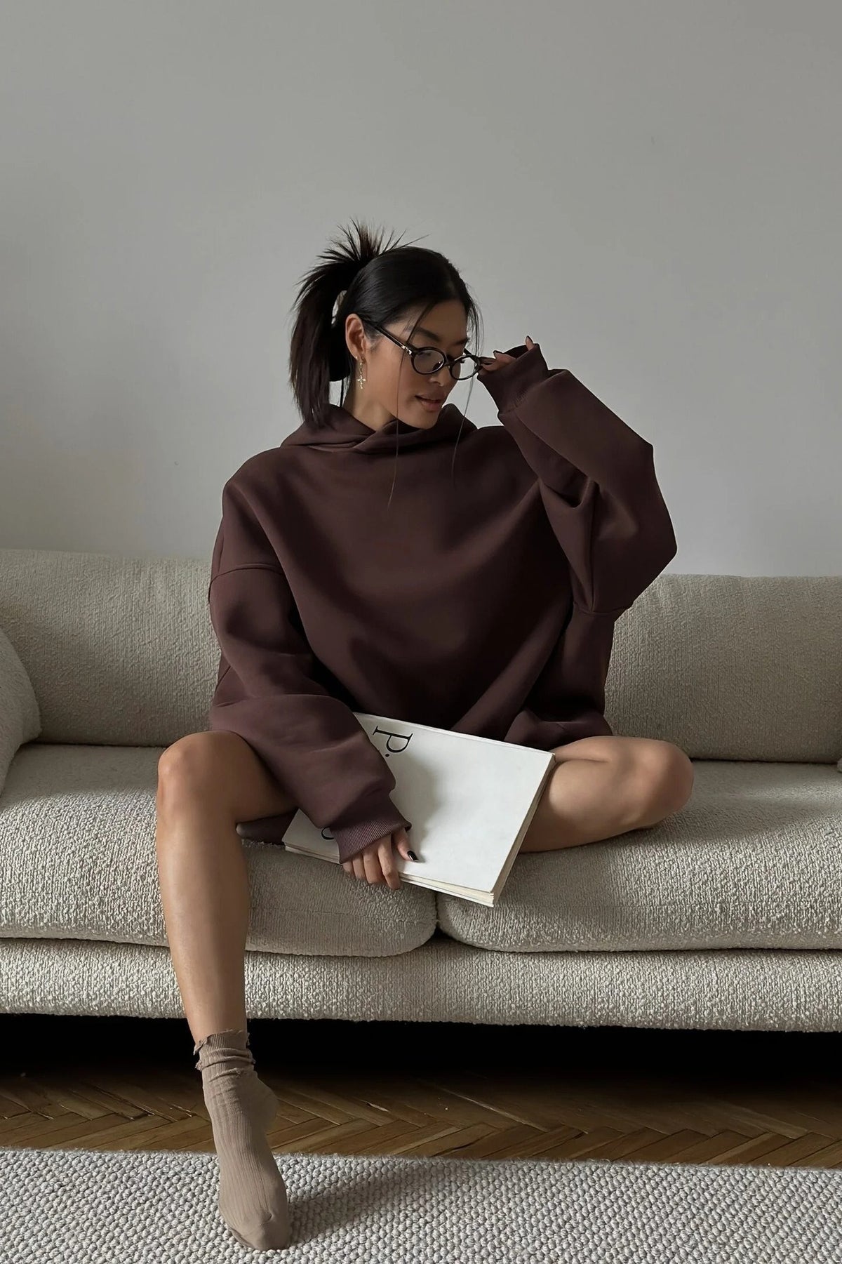 Solid Oversized Longline Pullover Lounge Hoodie
