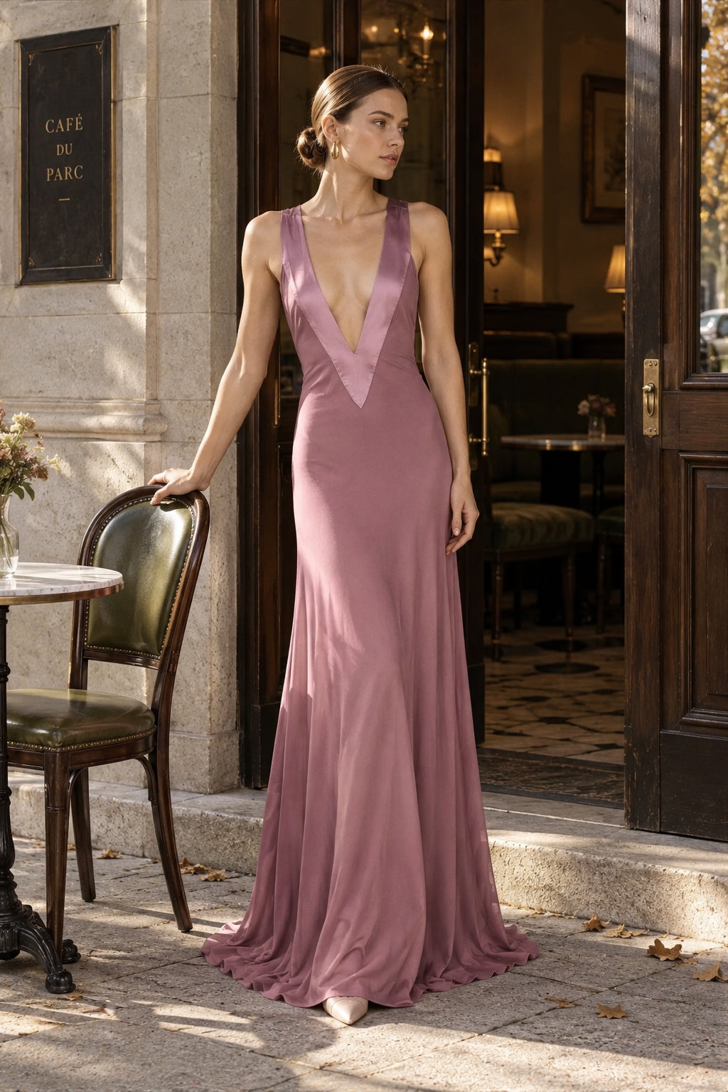 Deep V Satin Backless Maxi Dress