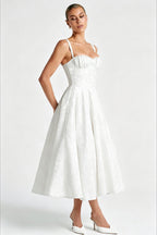 Jacquard Cami Backless Waist Cinched Midi Dress