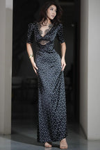 Lace Trim V-Neck Polka Dot Fit Floor Lace Dress