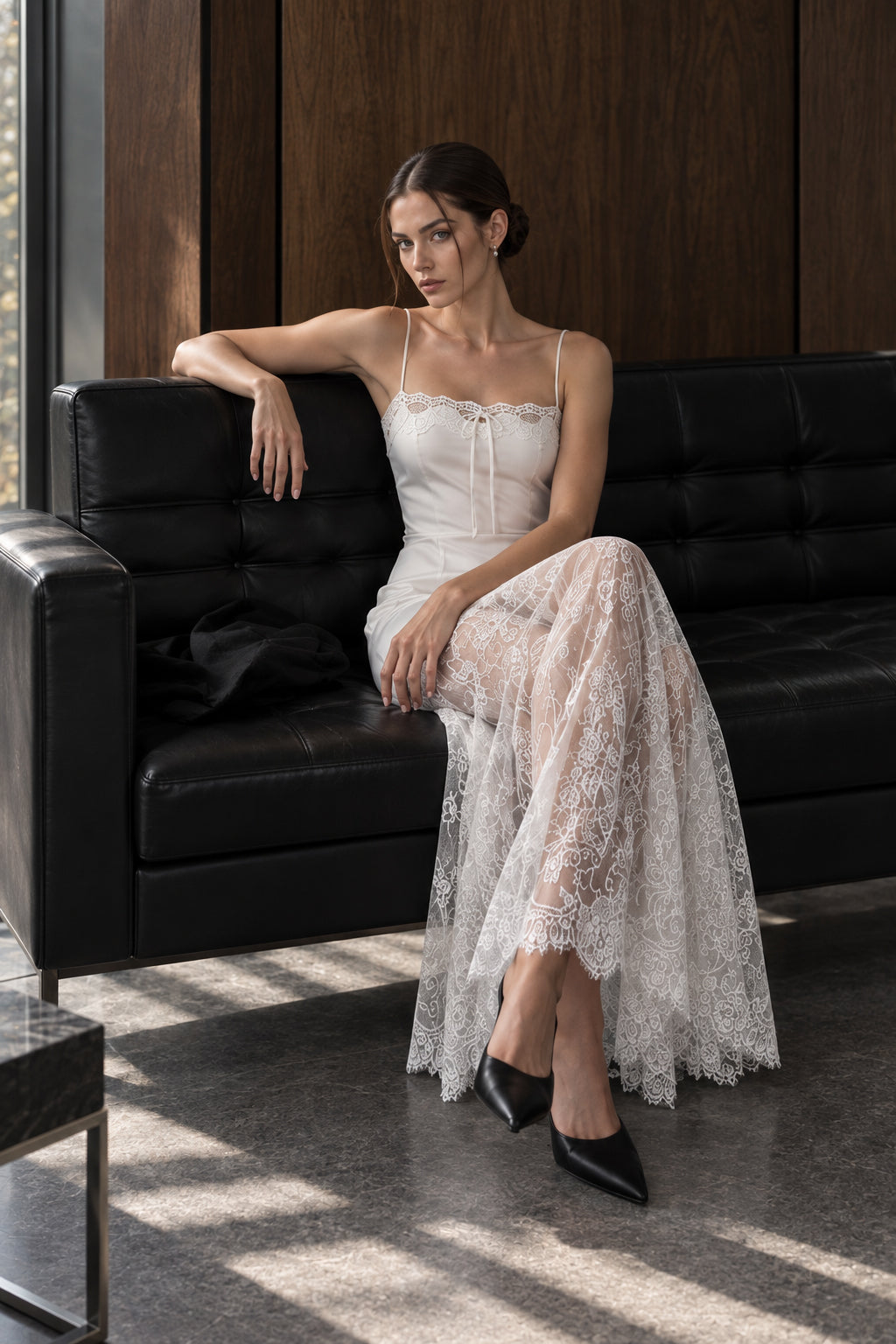 Sexy Satin Slip Dress with Lace Pure & Sexy Minimalist Maxi Dress