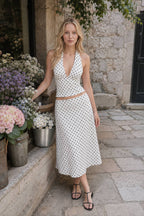 Sexy Polka Dot Halter Tie Top Low Rise Skirt Set
