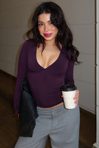 Deep V Neck Flared Sleeve Long Sleeved T-shirts