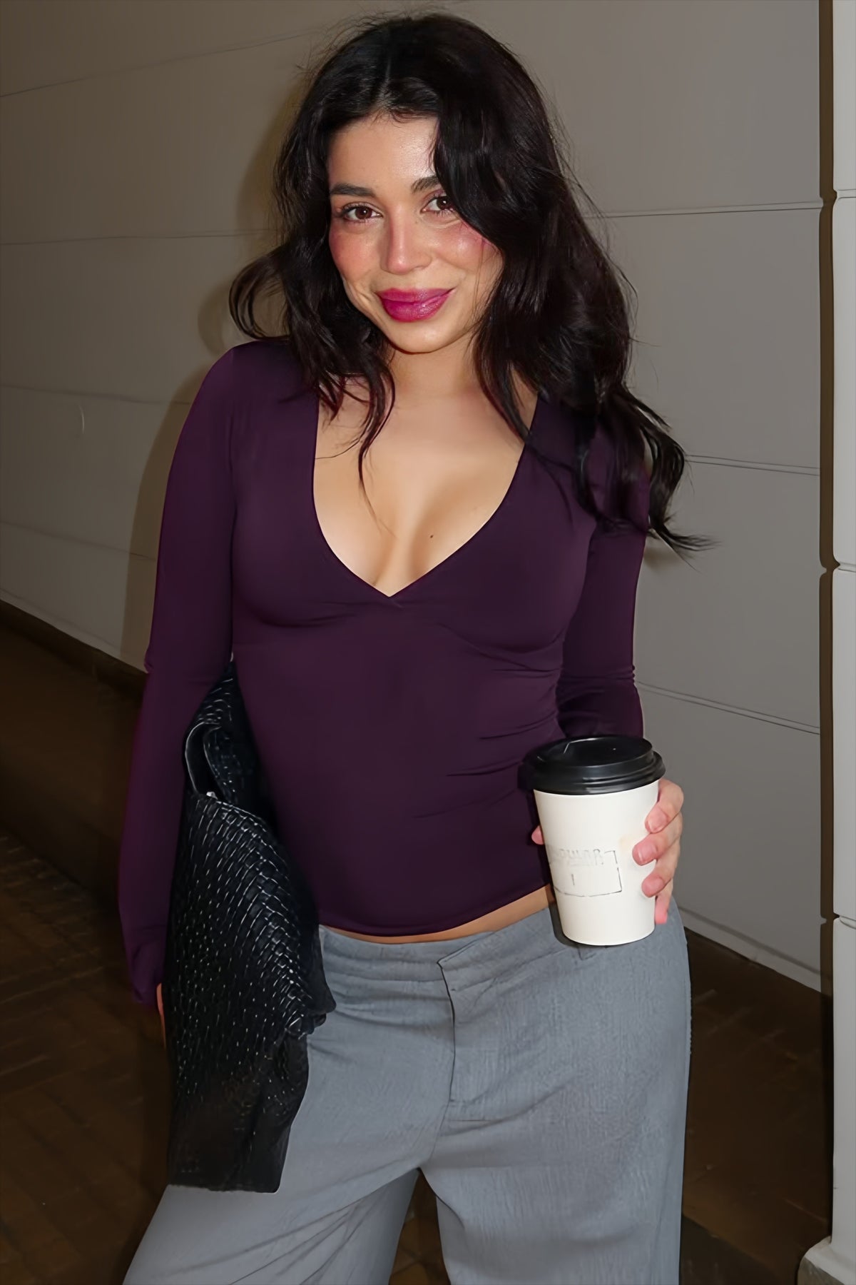 Deep V Neck Flared Sleeve Long Sleeved T-shirts