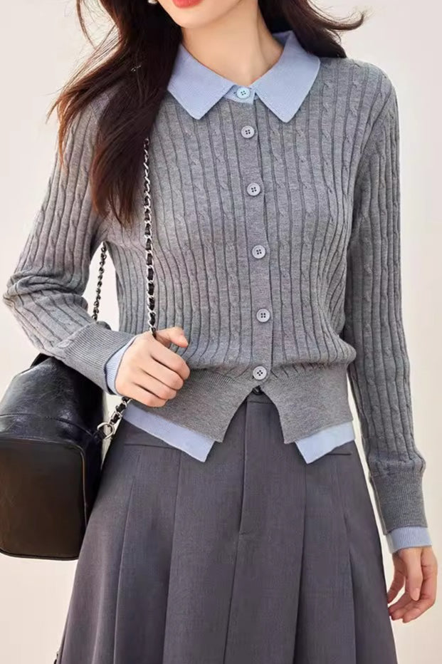 Ribbed Polo Layered Cardigan Main image