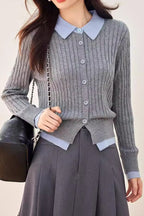Ribbed Polo Layered Cardigan