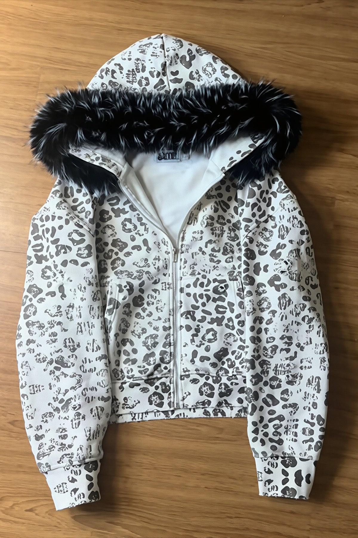 Snow Leopard Fur Trim Zip Hoodie Main image