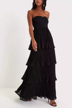 Strapless Ruched Tiered Ruffle Formal Dress