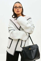 Tie Front Color Block Cardigan