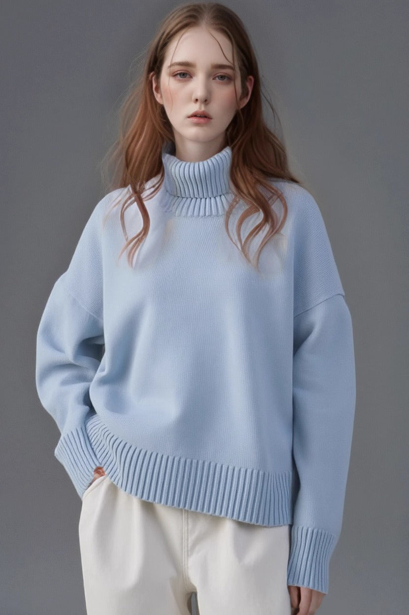 Solid High Neck Loose Knit Sweater Main image