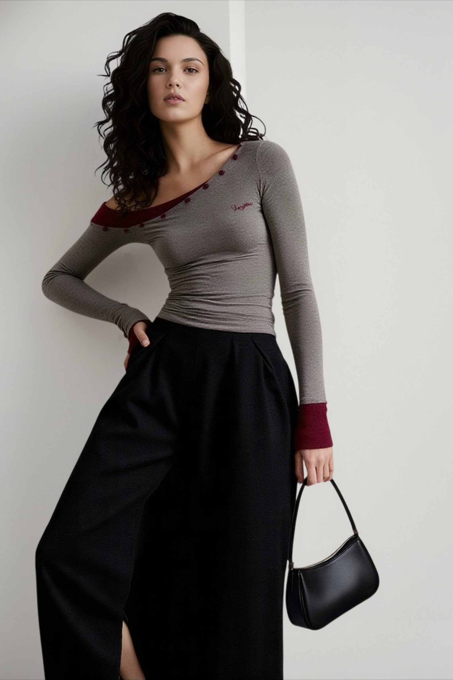 Color Block One Shoulder Knit Top Secondary image