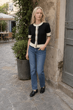 Black White Contrast Slim Cardigan