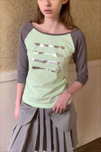 Cutlery Graphic Raglan Three Quarter Sleeve T-Shirt