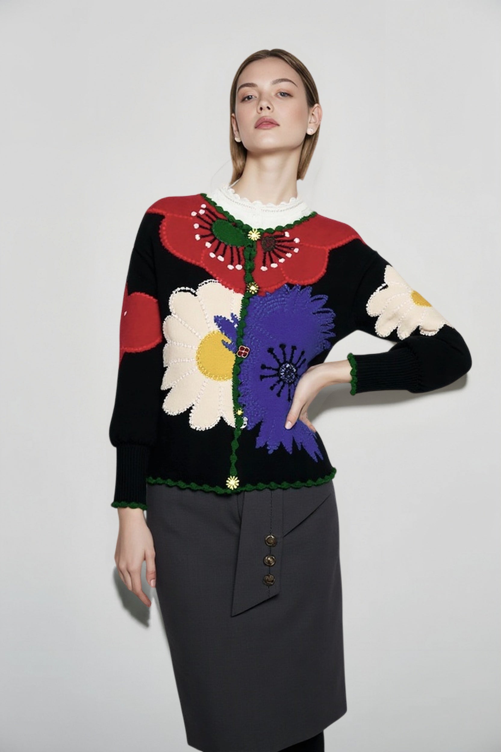 Vintage Floral Embroidered Knit Cardigan Main image