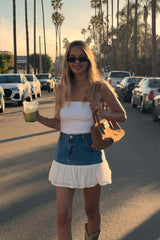 Retro Lace Insert Denim Pencil Skirt