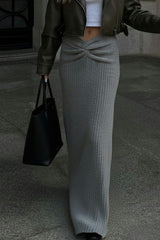 Solid Knit Turned Up Hem Bodycon Skirt