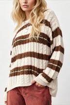 Multicolor Stripe Textured Relaxed Pullover Knit Sweater