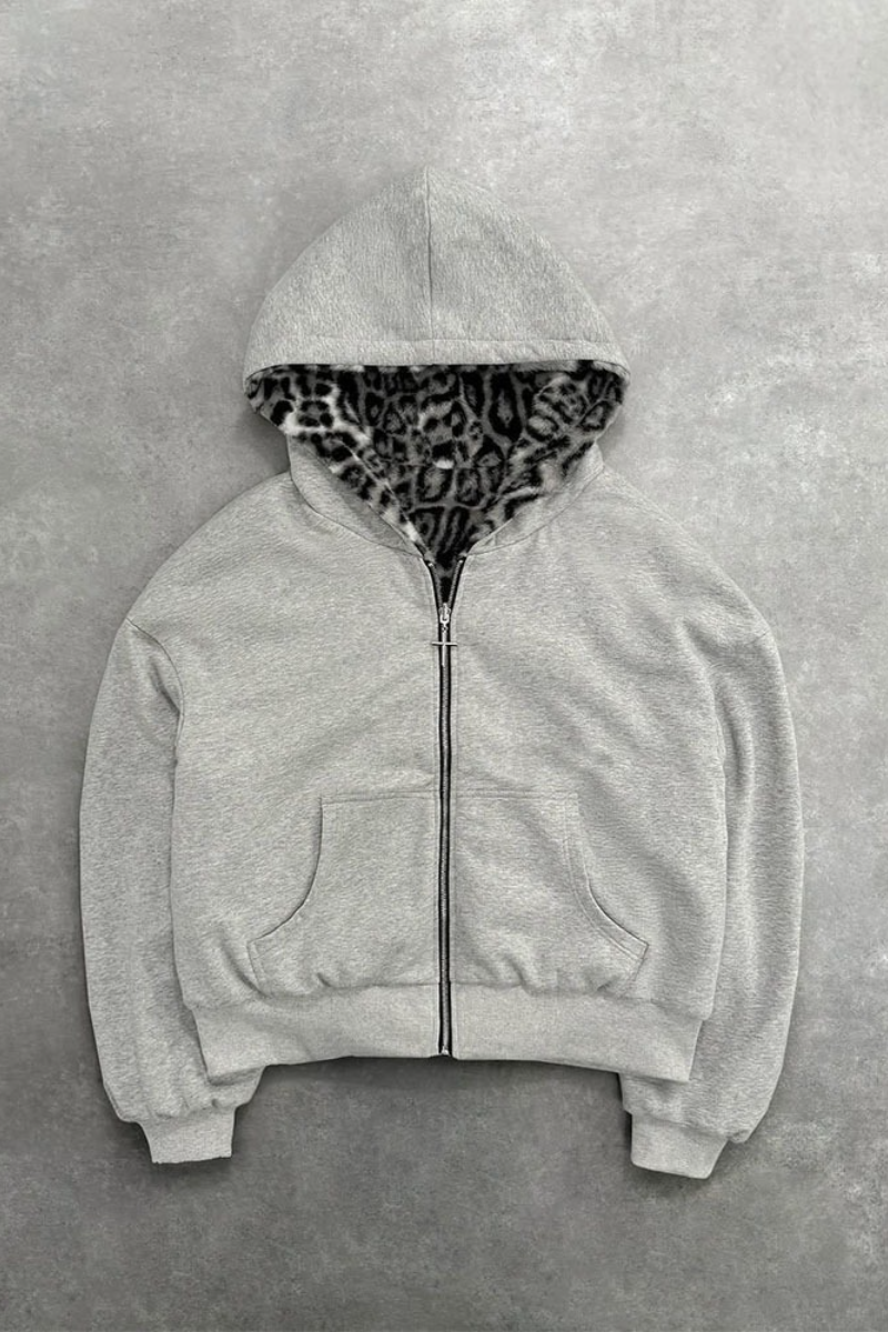 Reversible Leopard Print Zip Loose Vintage Hoodie Secondary image