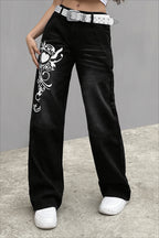 Graphic Print Relaxed Wide Leg Jeans