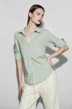 Linen V Neck Relaxed Blouse