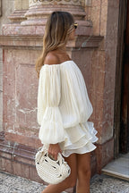 Off-Shoulder Ruffle A-Line Shimmer Mini Dress