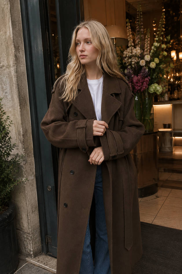 Solid Color Long Sleeve Trench Overcoat