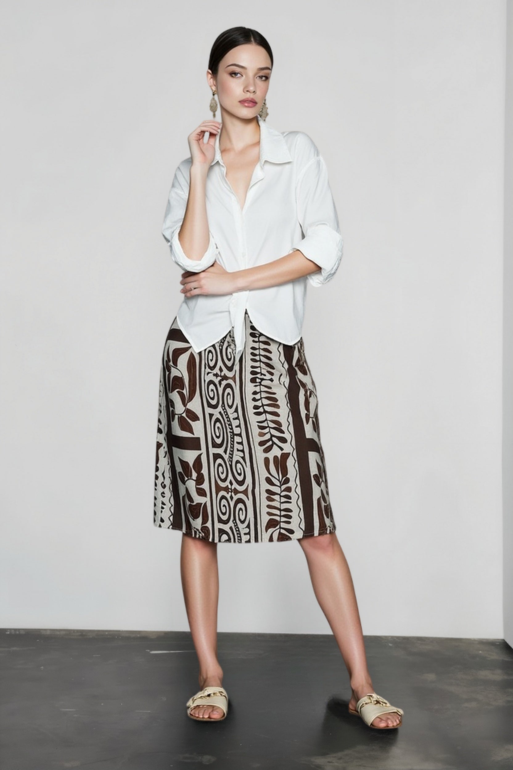 Natural Linen Leaf Vacation Skirt Main image
