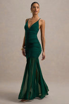 Sheer Plunge Ruffle Slip Dress