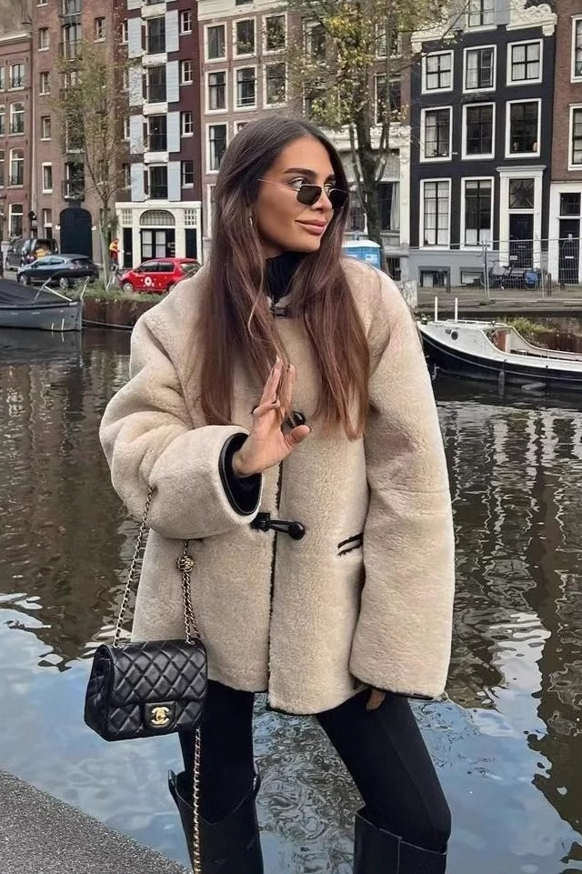 Round Neck Faux Fur Long Coat Main image