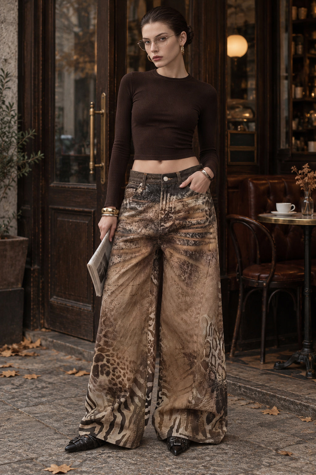 Leopard Zebra Print Wide Leg Jeans