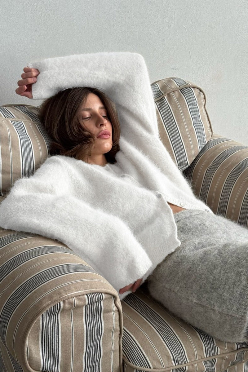 Fuzzy Round Neck Cardigan Knit Top Main image