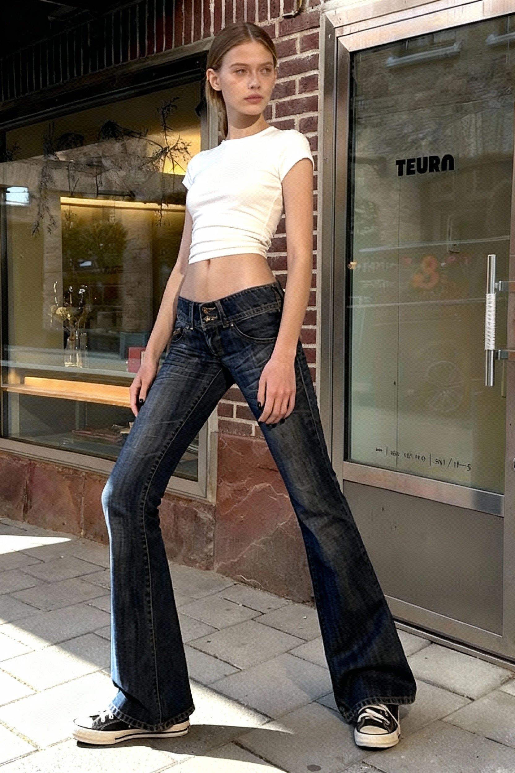 Low Waisted Washed Slim Flared Leg Jeans Secondary image