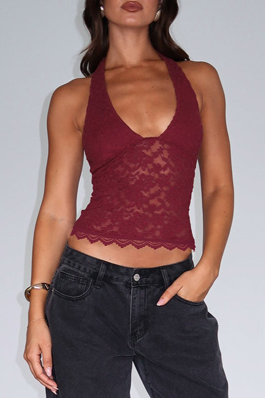 Lace Hollow Out Slim Fit Halter Top