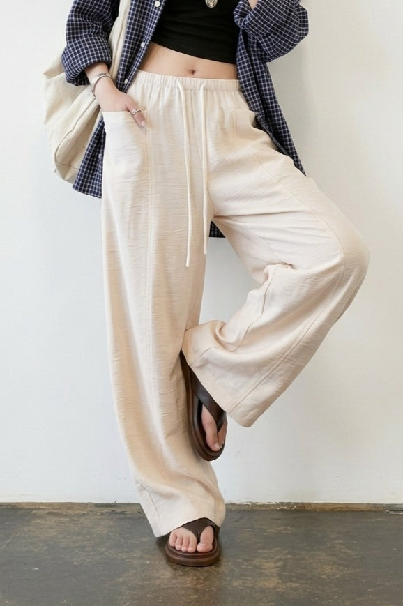 Linen Blend Relaxed Wide Leg Draped Pants Secondary image