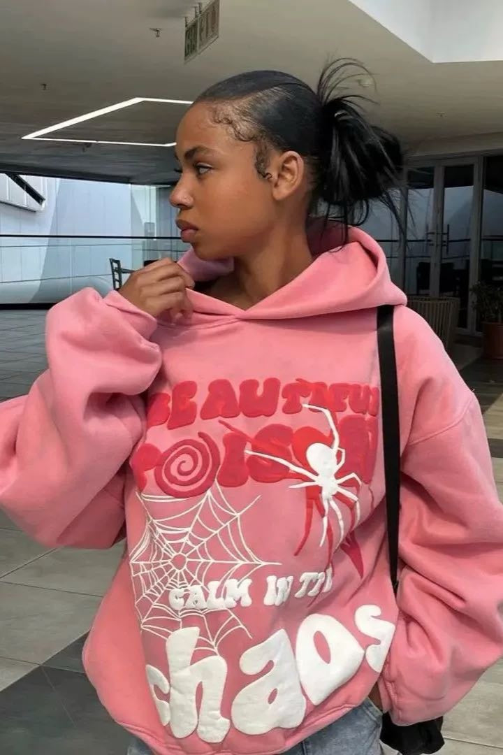 Spider Web Letter Print Hoodie Main image