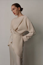 Solid Satin Cinched Waist Skirt Set