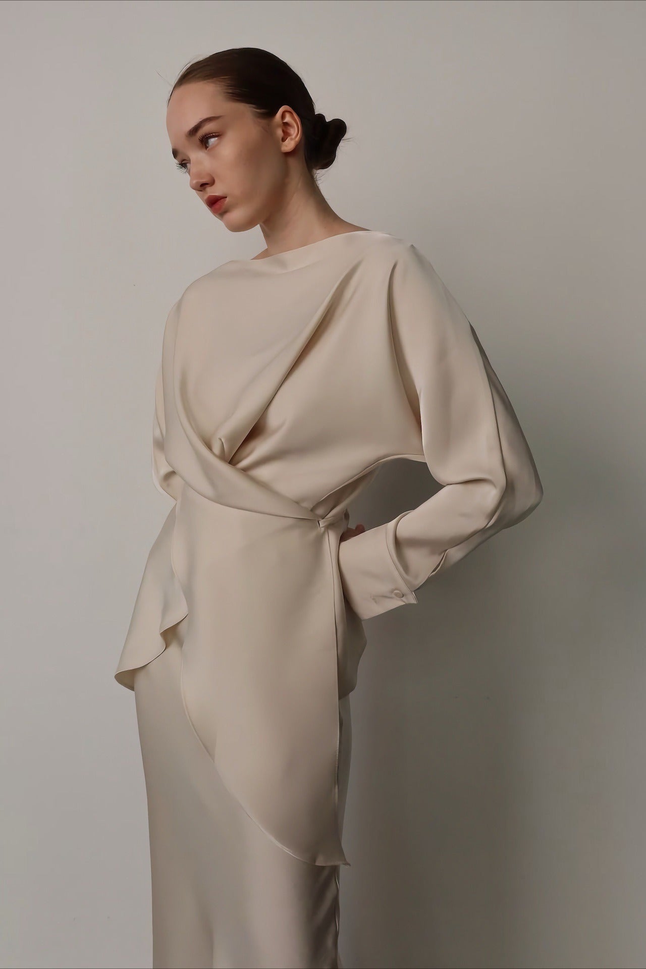 Solid Satin Cinched Waist Skirt Set