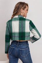 Checked Notch Collar Short Jacket
