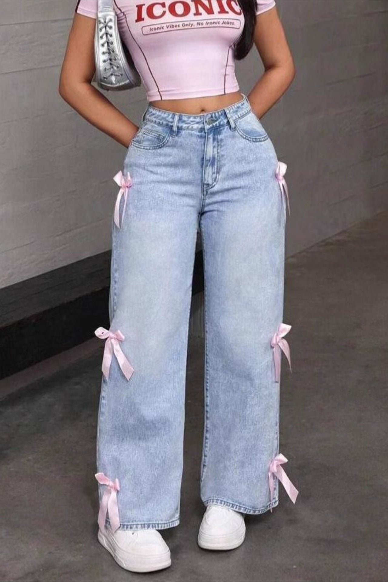 Bow Detail Straight Leg Jeans Main image