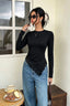 Asymmetric Lace Hem Slim Long Sleeve T-shirts