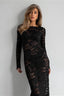 Sheer Lace Long Sleeve Fitted Maxi Party Dress