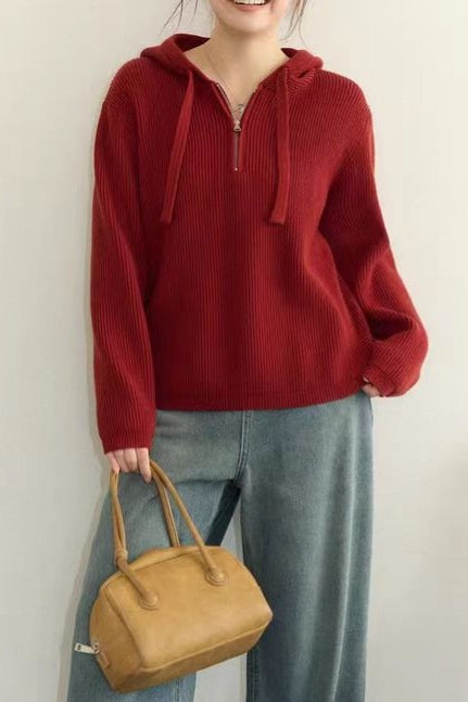 Drawstring Hooded Knit Sweater Main image