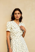 Floral Short Sleeve Peter Pan Collar Vacation Dress